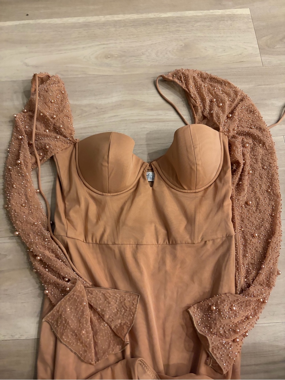 Beaded Tan Bustier Evening Top